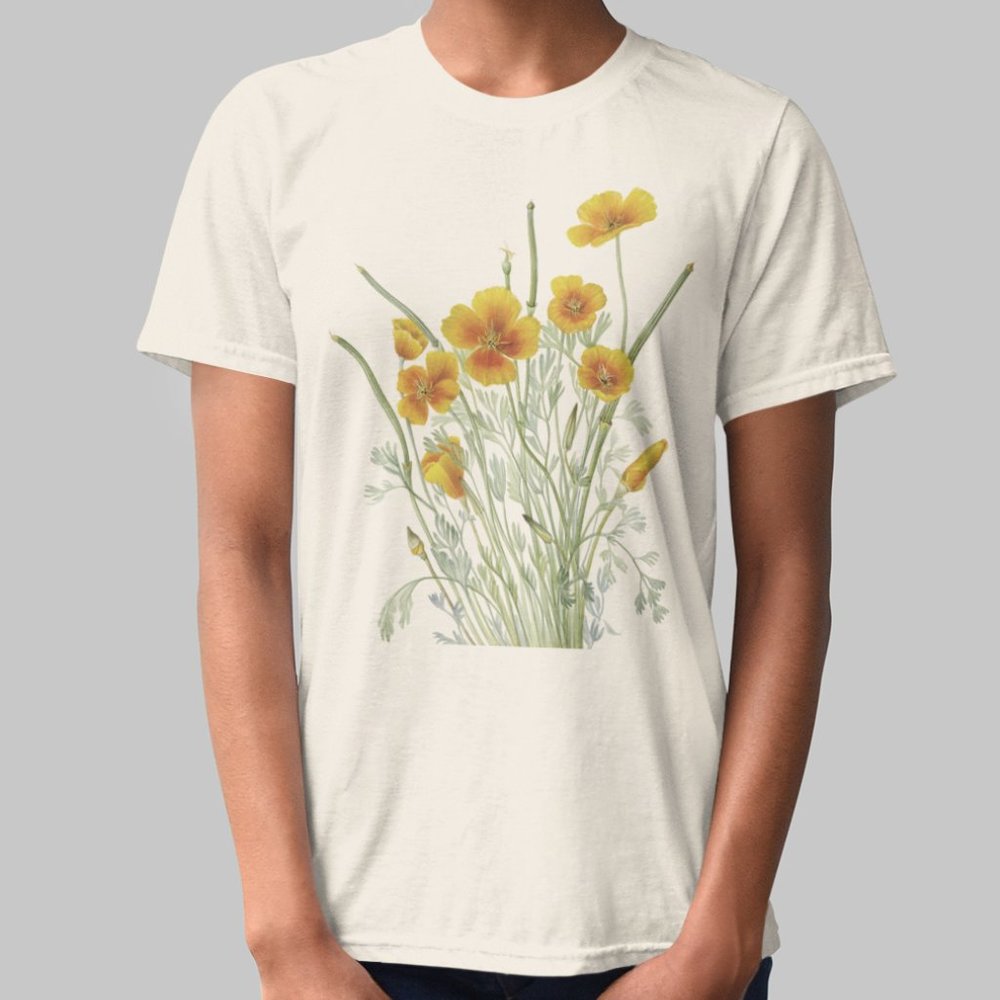 Mexican Gold Poppy VTG Floral Print Short Sleeve Graphic Tee T-shirt S M L XL